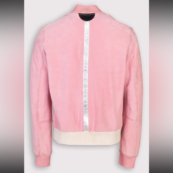 S.T.R.A. Suede and Leather Lightweight Bomber Jacket in Rose Pink - Med - Picture 3 of 12